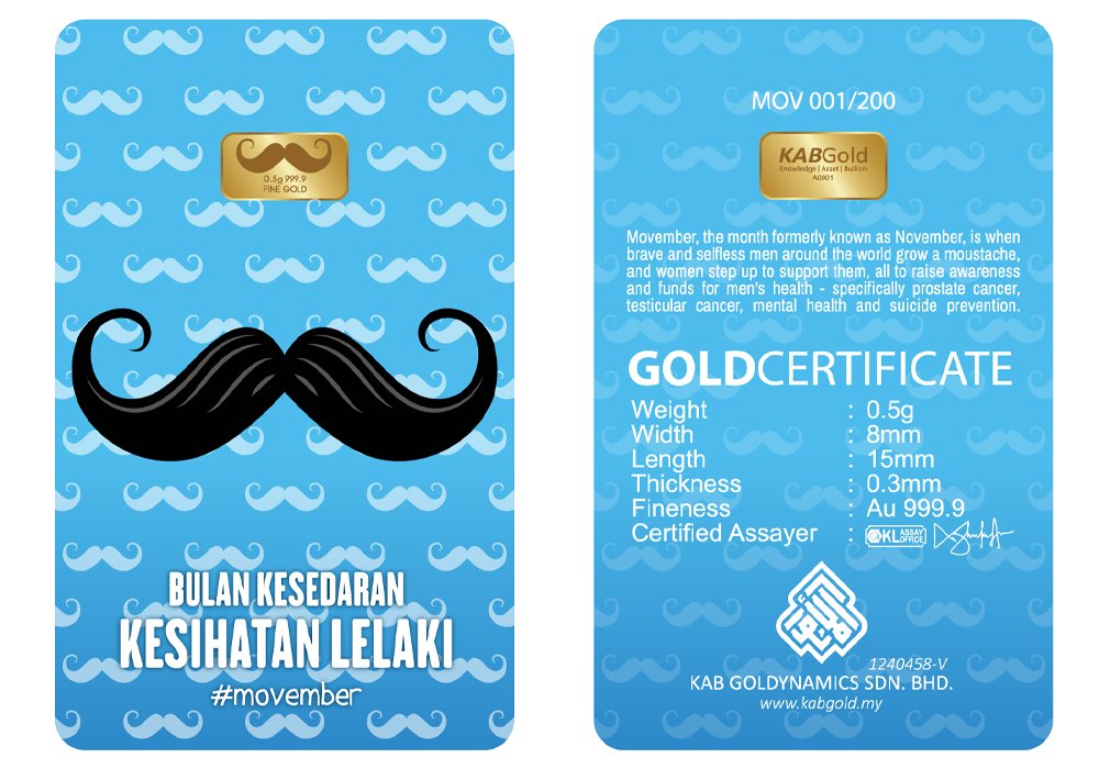 gold bar 0.5g bulan kesedaran kesihatan lelaki (movember)